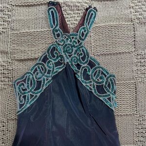 Vintage Blondie and Me Evening Green Velvet Halter Sequin Prom Dress